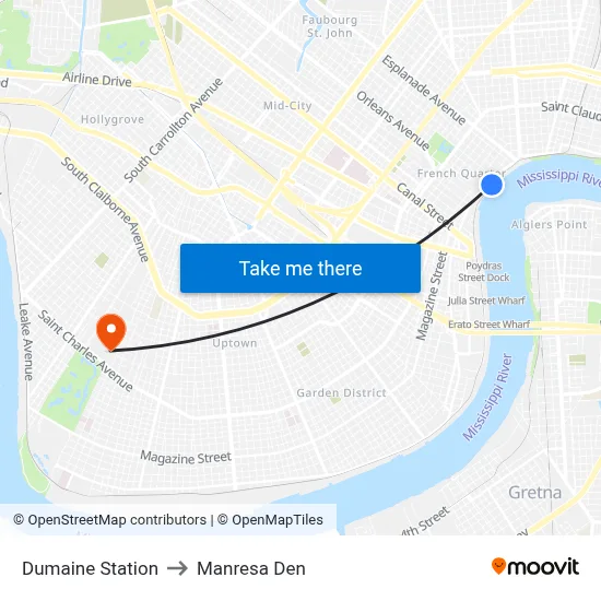 Dumaine Station to Manresa Den map
