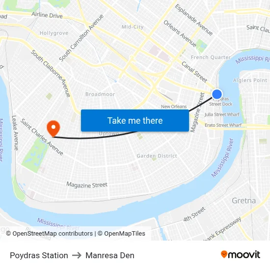 Poydras Station to Manresa Den map