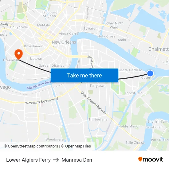 Lower Algiers Ferry to Manresa Den map