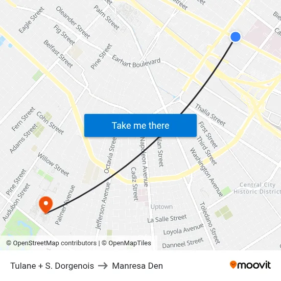 Tulane + S. Dorgenois to Manresa Den map