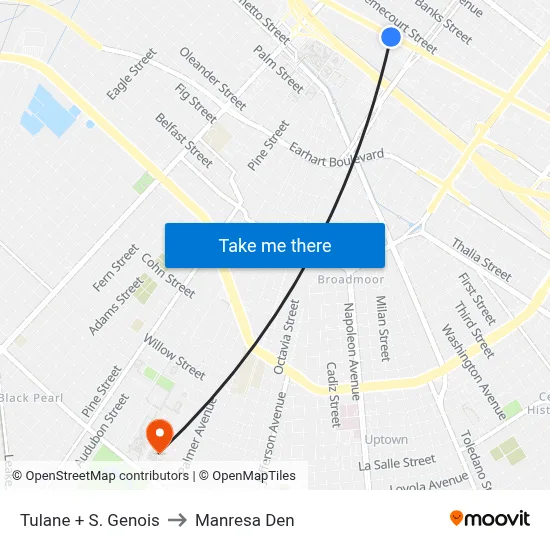 Tulane + S. Genois to Manresa Den map