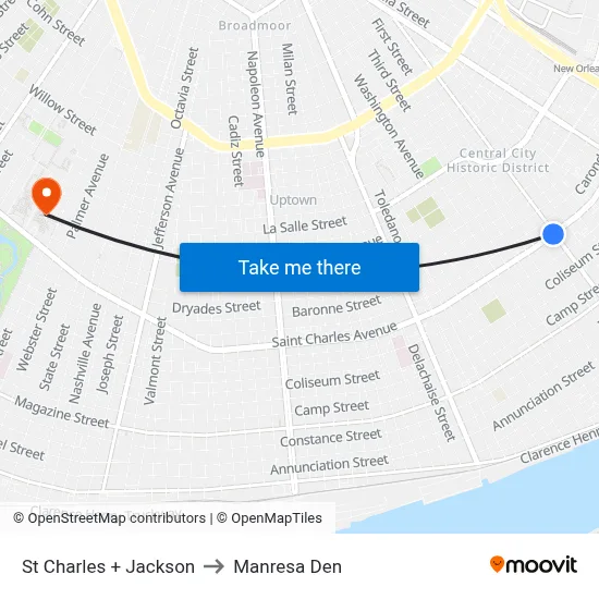 St Charles + Jackson to Manresa Den map