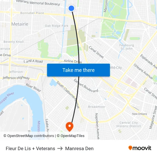 Fleur De Lis + Veterans to Manresa Den map