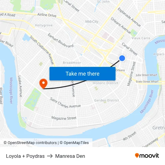 Loyola + Poydras to Manresa Den map