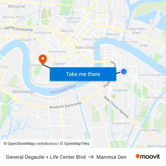 General Degaulle + Life Center Blvd to Manresa Den map