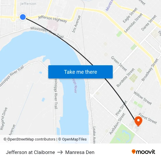 Jefferson at Claiborne to Manresa Den map