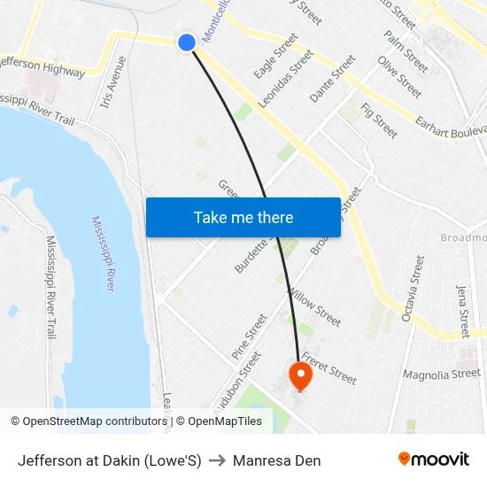 Jefferson at Dakin (Lowe'S) to Manresa Den map