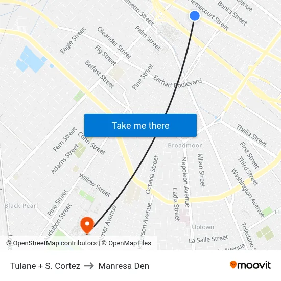 Tulane + S. Cortez to Manresa Den map