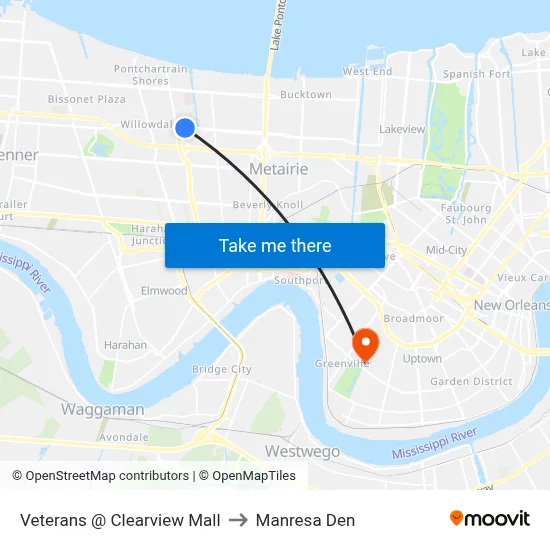 Veterans @ Clearview Mall to Manresa Den map