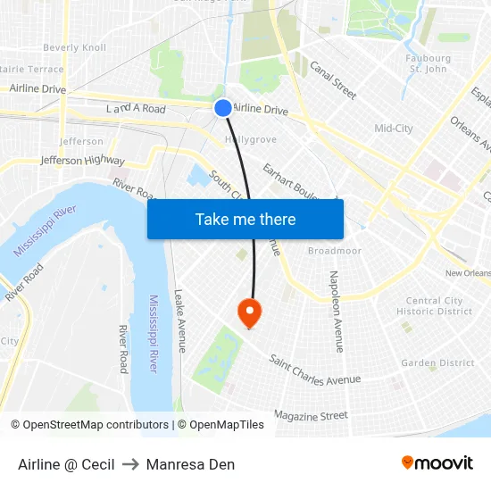 Airline @ Cecil to Manresa Den map