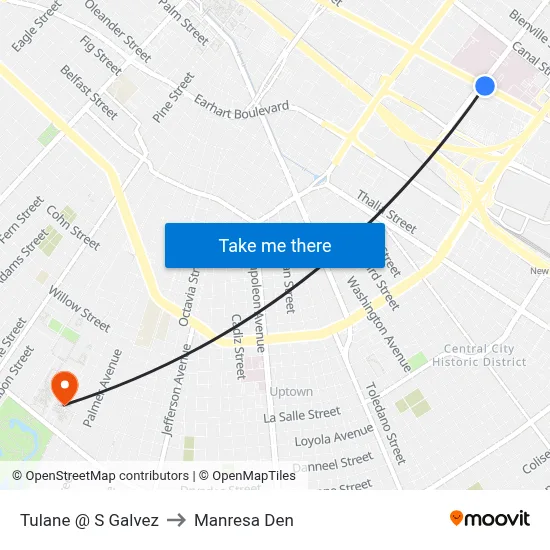 Tulane @ S Galvez to Manresa Den map