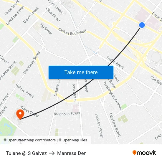 Tulane @ S Galvez to Manresa Den map