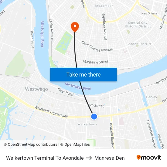 Walkertown Terminal To Avondale to Manresa Den map
