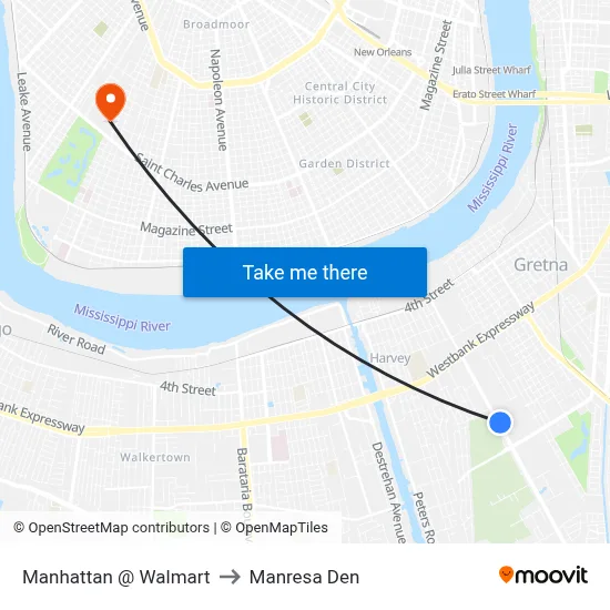 Manhattan @ Walmart to Manresa Den map