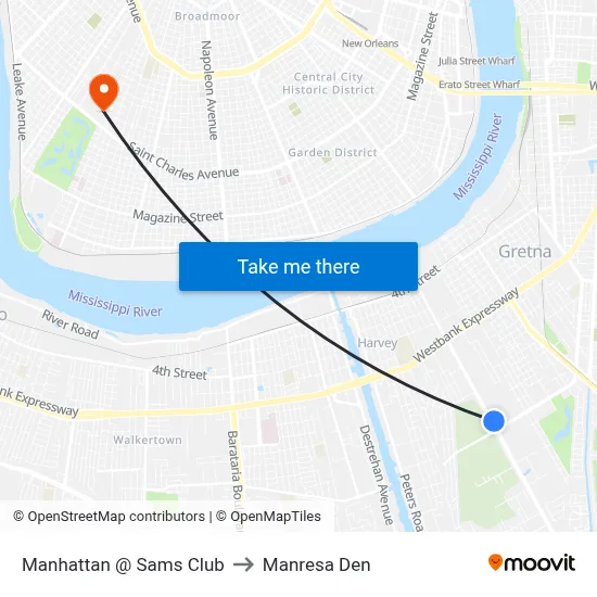 Manhattan @ Sams Club to Manresa Den map
