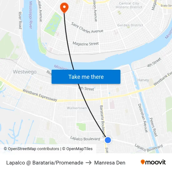 Lapalco @ Barataria/Promenade to Manresa Den map