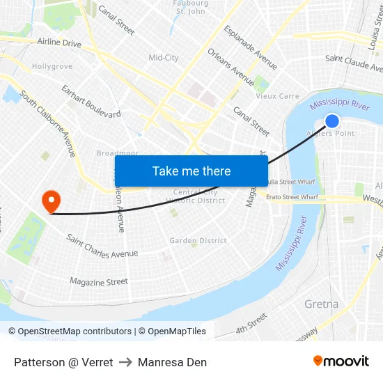 Patterson @ Verret to Manresa Den map
