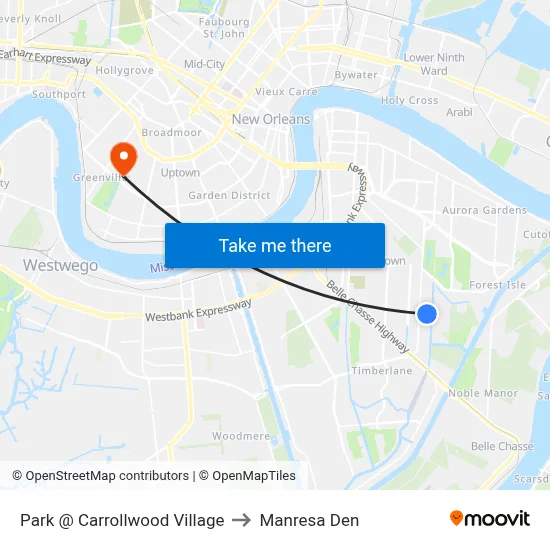 Park @ Carrollwood Village to Manresa Den map