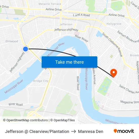 Jefferson @ Clearview/Plantation to Manresa Den map