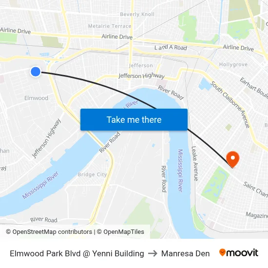 Elmwood Park Blvd @ Yenni Building to Manresa Den map