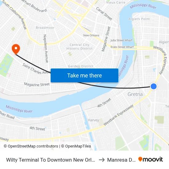 Wilty Terminal To Downtown New Orleans to Manresa Den map