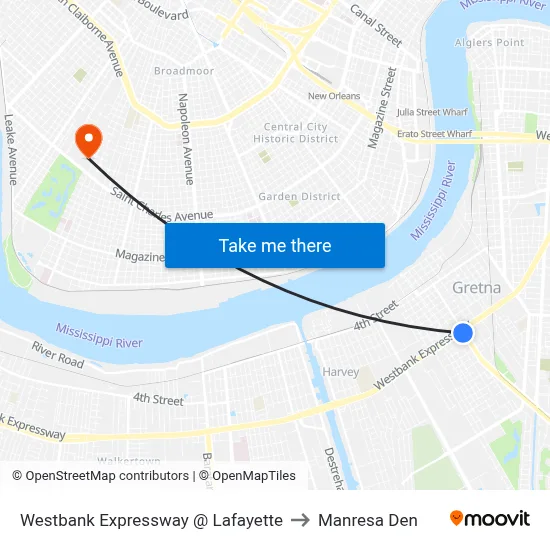 Westbank Expressway @ Lafayette to Manresa Den map