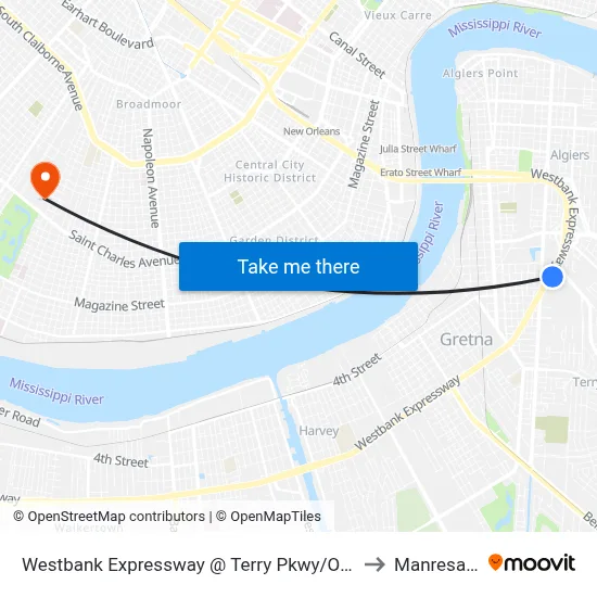 Westbank Expressway @ Terry Pkwy/Oakwood Mall to Manresa Den map