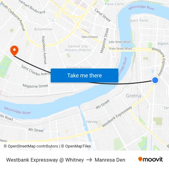 Westbank Expressway @ Whitney to Manresa Den map