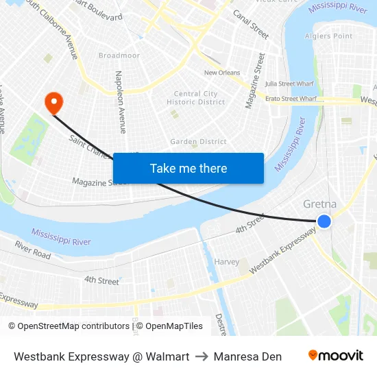Westbank Expressway @ Walmart to Manresa Den map