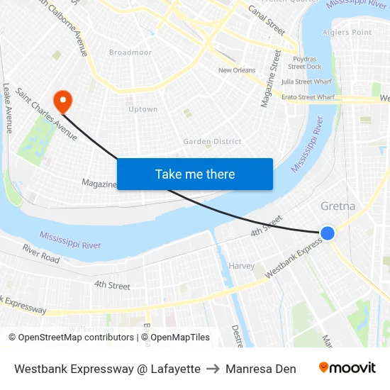 Westbank Expressway @ Lafayette to Manresa Den map