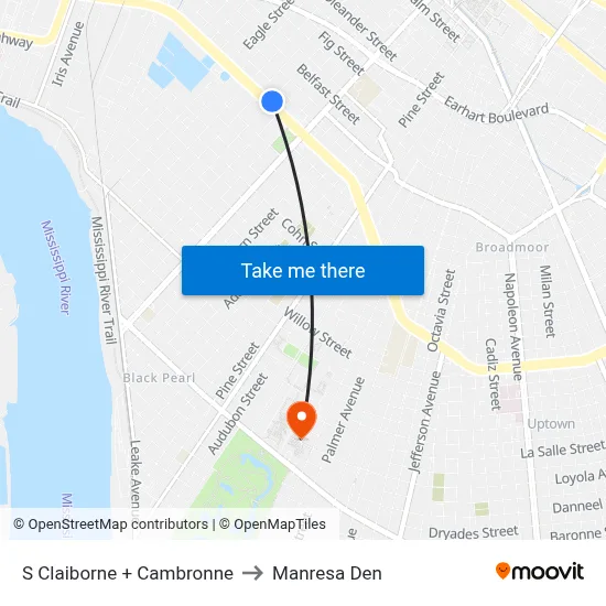 S Claiborne + Cambronne to Manresa Den map