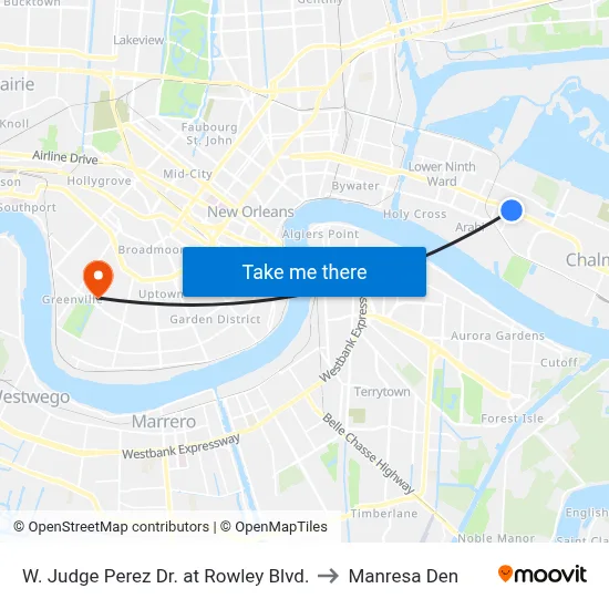 W. Judge Perez Dr. at Rowley Blvd. to Manresa Den map