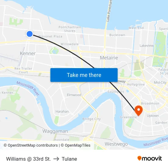 Williams @ 33rd St. to Tulane map