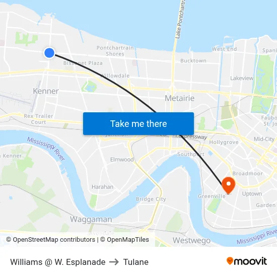 Williams @ W. Esplanade to Tulane map