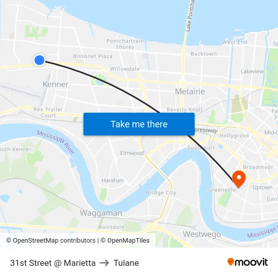 31st Street @ Marietta to Tulane map