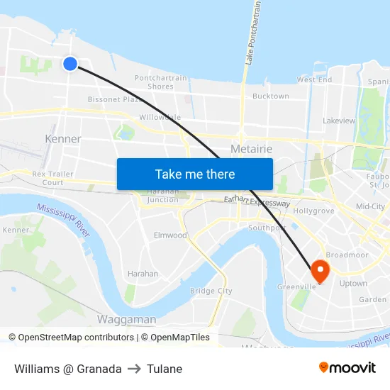 Williams @ Granada to Tulane map
