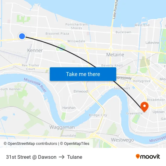 31st Street @ Dawson to Tulane map