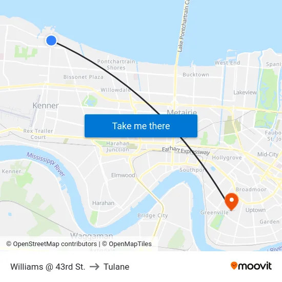 Williams @ 43rd St. to Tulane map
