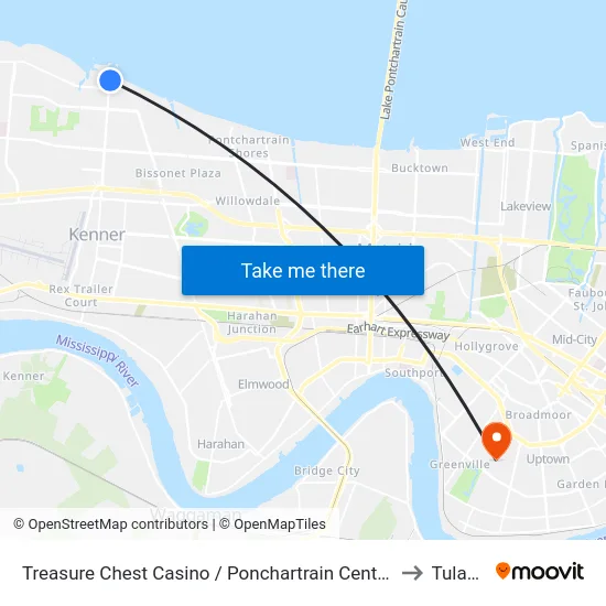 Treasure Chest Casino / Ponchartrain Center to Tulane map