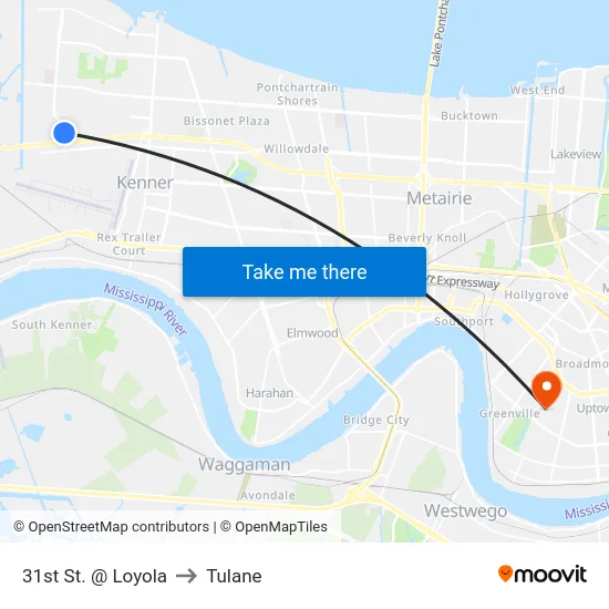 31st St. @ Loyola to Tulane map