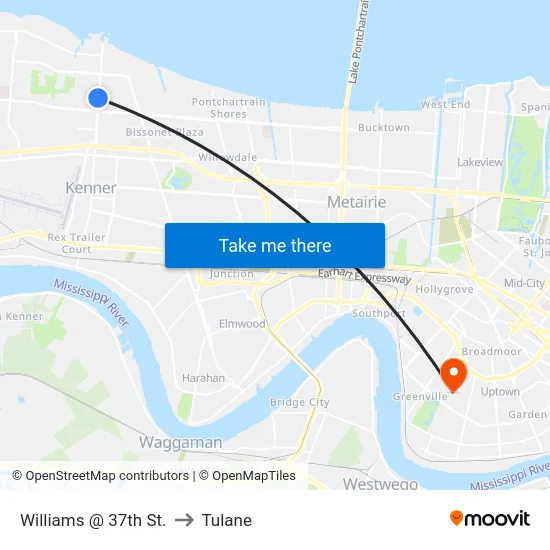 Williams @ 37th St. to Tulane map