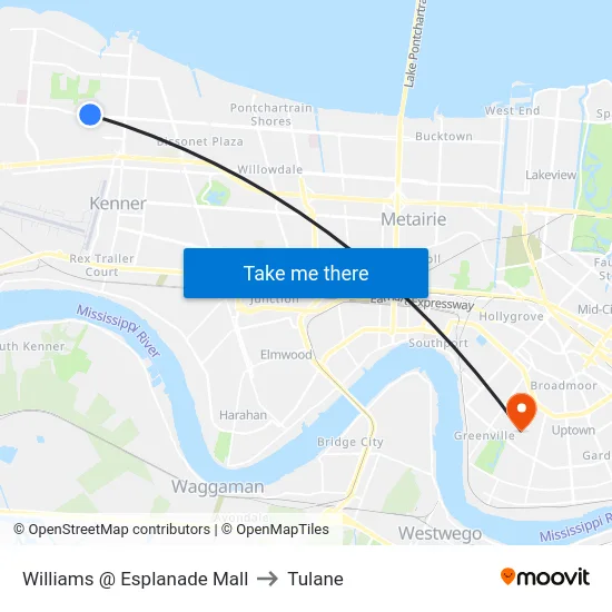 Williams @ Esplanade Mall to Tulane map