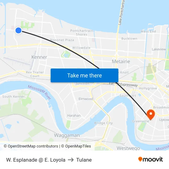 W. Esplanade @ E. Loyola to Tulane map