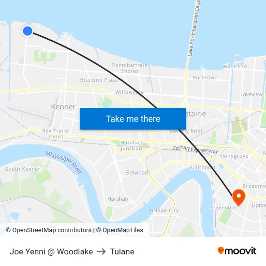 Joe Yenni @ Woodlake to Tulane map