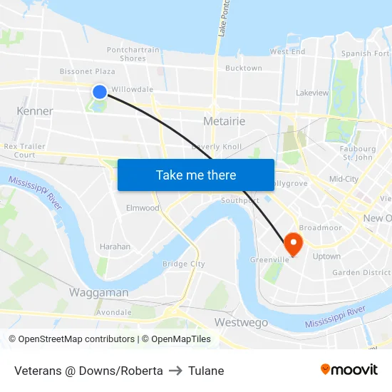 Veterans @ Downs/Roberta to Tulane map