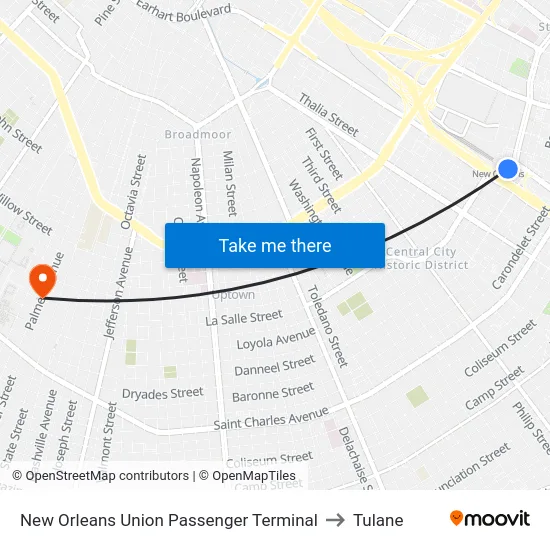 New Orleans Union Passenger Terminal to Tulane map