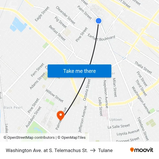 Washington Ave. at S. Telemachus St. to Tulane map