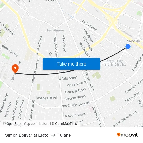 Simon Bolivar at Erato to Tulane map