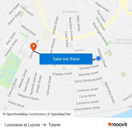 Louisiana at Loyola to Tulane map