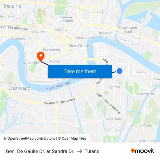 Gen. De Gaulle Dr. at Sandra Dr. to Tulane map